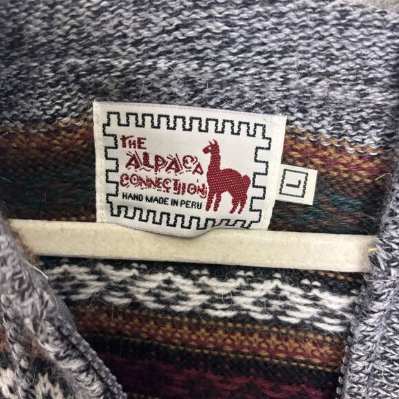 The Alpaca Connection Grey with Aztec Print Hooded Zip Up Sweater Size Large - Picture 5 of 6